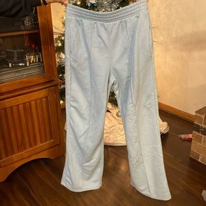 Blue sweats, wide leg fit